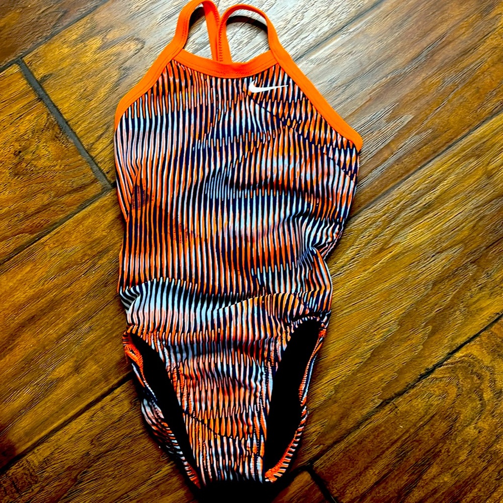 Nike Girls Orange/Blue Geo Print Racerback 1-piece Swimsuit Size 5 Competition